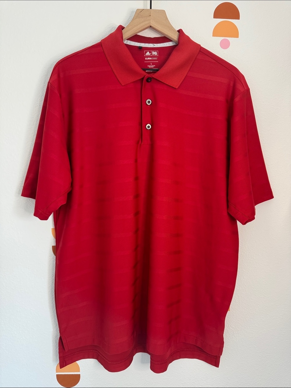 Adidas Climacool Men’s Red Striped Polo Short Size L Athletic Performance N0205